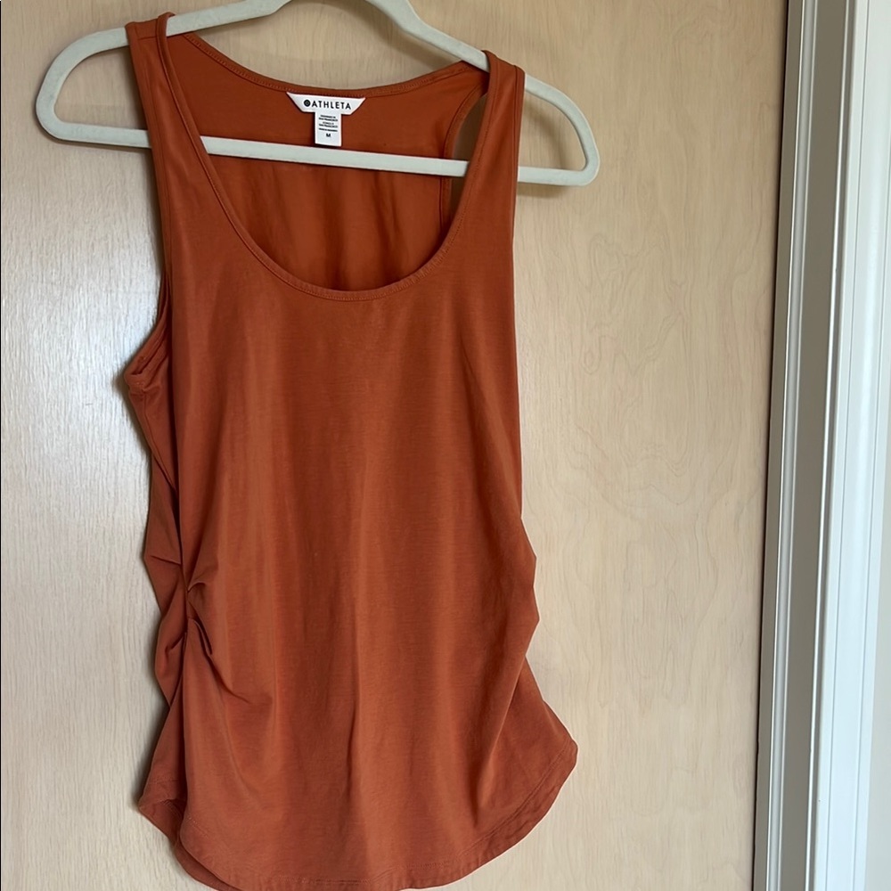 Athleta Orange Sleeveless Ruched Tank Top